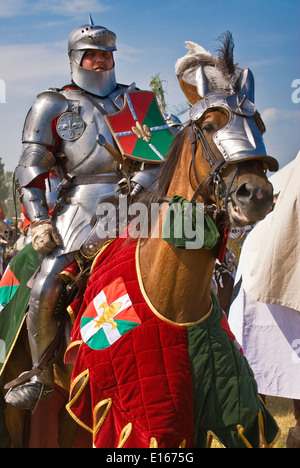 Reenactors at annual recreation of Battle of Grunwald of 1410, near village of Grunwald, Poland Stock Photo