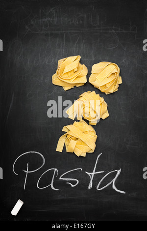 Pappardelle on a Chalkboard with Chalk Stock Photo