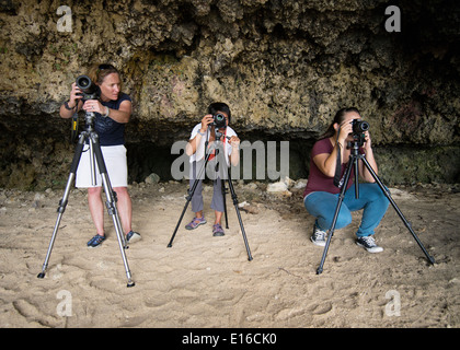 Photography students using tripods Stock Photo