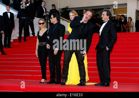 Kelly Preston, John Travolta, Uma Thurman, Quentin Tarantino and Lawrence Bender attending the 'Sils Maria/Clouds of Sils Maria' premiere at the 67th Cannes Film Festival on May 23, 2014 Stock Photo