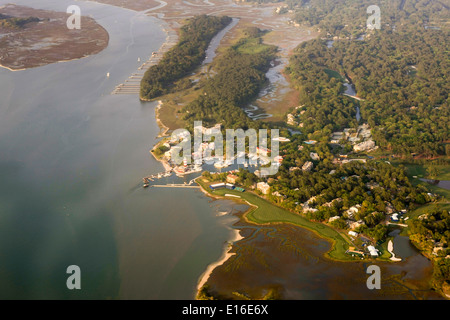 Aerial view of Harbour Town at Sea Pines on Hilton Head Island SC Stock Photo