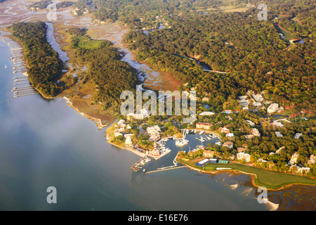 Aerial view of Harbour Town at Sea Pines on Hilton Head Island SC Stock Photo