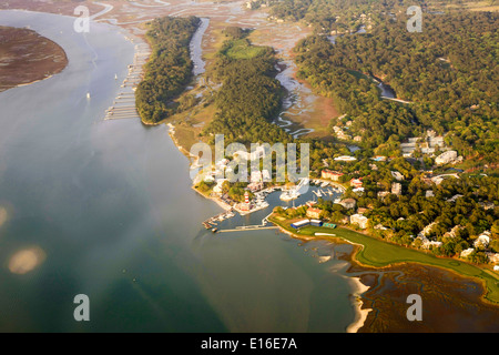 Aerial view of Harbour Town at Sea Pines on Hilton Head Island SC Stock Photo