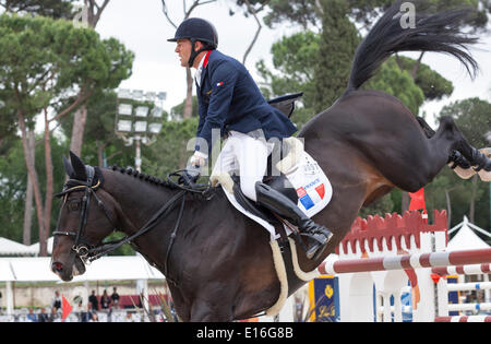 Rome, Italy. 24th May, 2014. Furusiyya FEI Nations Cup Show jumping competition at Piazza di Siena. Simon Delestre of France riding Qlassic Bois Margot, Piazza di Siena, Rome, Italy. 5/23/14 Credit:  Stephen Bisgrove/Alamy Live News Stock Photo