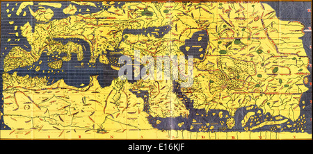 Tabula Rogeriana old map of the world, 1154 AD (upside-down with north oriented up)