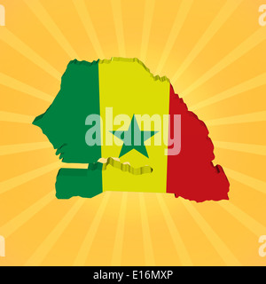 Senegal map flag on sunburst illustration Stock Photo