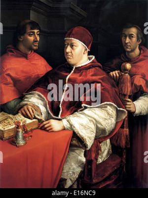 Pope Leo X with Cardinals Giulio de' Medici and Luigi de' Rossi by Raphael, 1518-19 Stock Photo