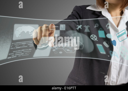Businesswoman working with digital virtual screen Stock Photo