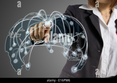 Businesswoman working with digital virtual screen Stock Photo