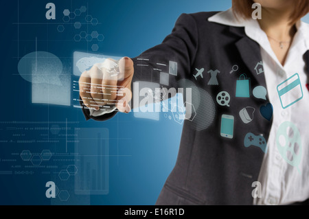 Businesswoman working with digital virtual screen Stock Photo
