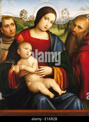 Madonna and Child with Saints Francis and Jerome by Francesco Francia Stock Photo