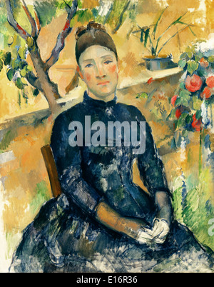 Madame Cézanne (Hortense Fiquet) in the Conservatory, 1891 by Paul Cézanne Stock Photo