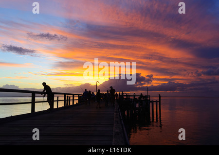 Fishermen at Sunset, Kingfisher Bay, Fraser Island, Queensland, QLD, Australia Stock Photo