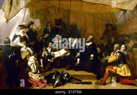 Embarkation of the Pilgrims by Robert Walter Weir, 1844 Stock Photo