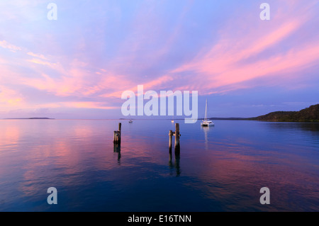 Sunset, Kingfisher Bay Resort Jetty, Fraser Island, Queensland, QLD, Australia Stock Photo