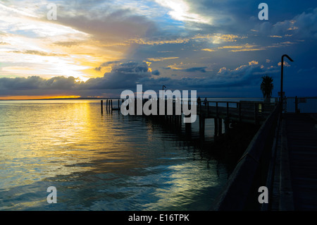 Sunset, Kingfisher Bay Resort Jetty, Fraser Island, Queensland, QLD, Australia Stock Photo