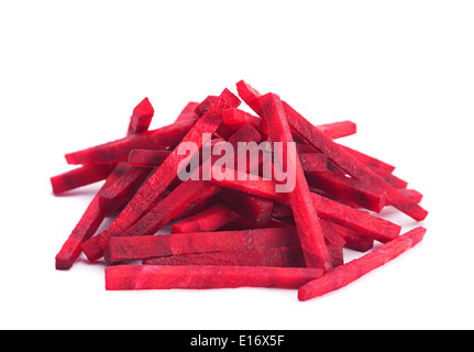 Beetroot stick slice closeup isolated on white background Stock Photo
