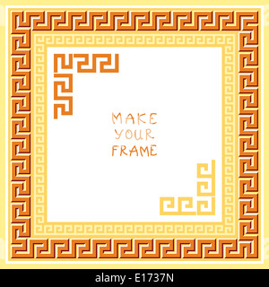 Frame with Traditional vintage golden square Greek ornament (Meander) Stock Photo