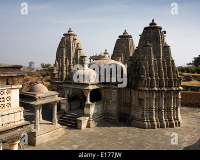 India, Rajasthan, Rajsamand, Kumbhalgarh Fort, historic Jain temple Stock Photo