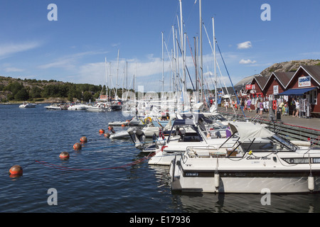 Boats in a marina in the coastal village, Grebbestad in Sweden