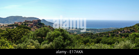 Pigna atop the mountain with sea in background Stock Photo
