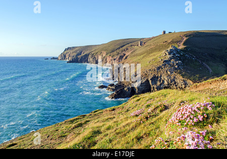 a view of the cornish coastline from  Chapel Porth, Cornwall, UK Stock Photo