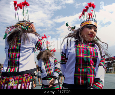 Portrait of Mizo tribe girl at the Chapchar Kut festival wearing traditional Puanchei for the bamboo dance. Mizoram India Stock Photo