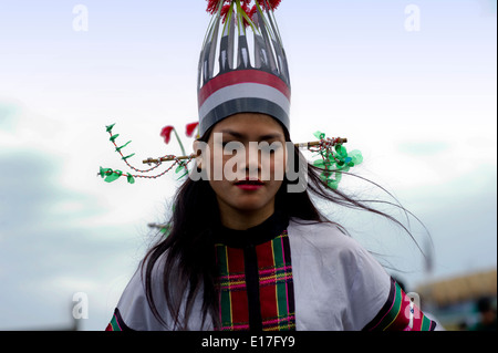 Portrait of Mizo tribe people at the Chapchar Kut festival wearing traditional costume for the bamboo dance. Mizoram India Stock Photo