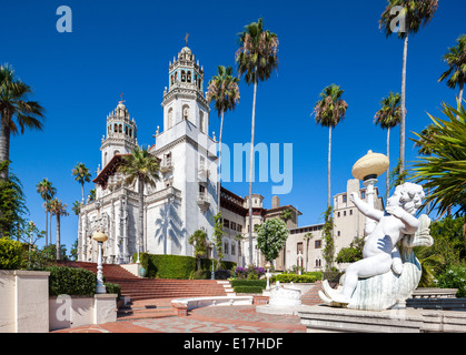 Hearst Castle exterior. Front of the Casa Grande from terrace with sculpture. San Simeon, California. Stock Photo