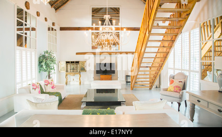 Luxury living room with chandelier Stock Photo