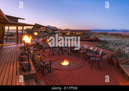 The deck area of Dunes Lodge.Wolwedans NamibRand Nature Reserve.Namibia Stock Photo