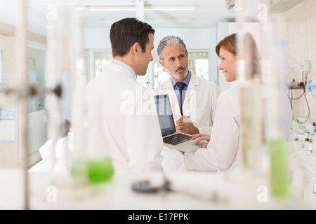 Scientists working at laptop in laboratory Stock Photo