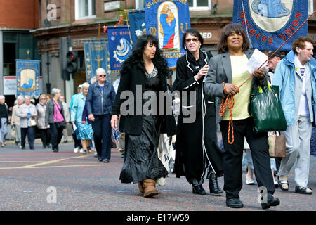 Manchester, UK 26th May 2014 Christians take part in the Manchester and Salford Annual Procession of Witness (the Whit Walk) from Manchester Cathedral to the Town Hall in Albert Square. Manchester and Salford Whit Walk Manchester, UK Credit:  John Fryer/Alamy Live News Stock Photo