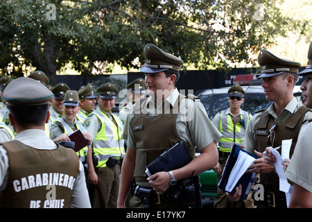 officers of carabineros de chile national police group officers in downtown Santiago Chile Stock Photo