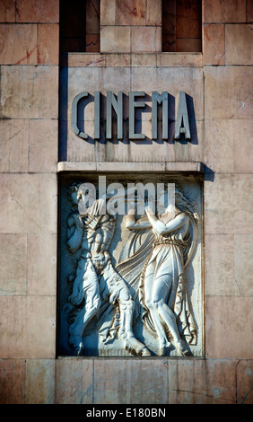 Stone frieze on facade of Art Deco Eden building formerly a theatre and cinema now a hotel Lisbon Portugal western Europe Stock Photo