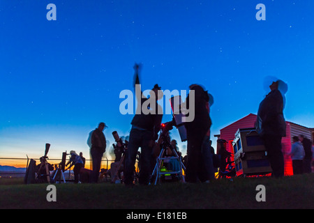 Laser-guided tours of the night sky were popular, as expert astronomers pointed out the highlights of the summer sky Stock Photo