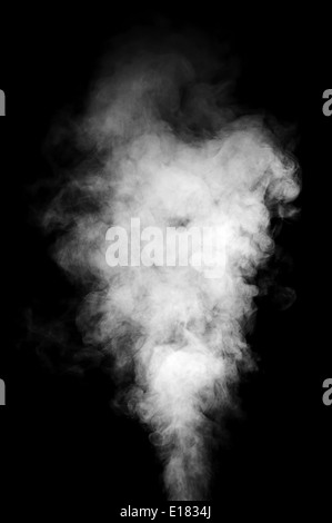 Real white steam isolated on black background with visible droplets. Stock Photo