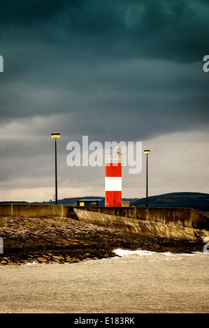 Remains of lighthouse at Buncrana Pier, Buncrana, County Donegal, Ireland Stock Photo