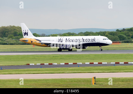 Monarch Airlines Airbus A320-200 Series Airliner G-OZBP Landing at Manchester International Airport England United Kingdom UK Stock Photo