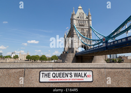 London's Tower Bridge, as seen from The Queen's Walk. Stock Photo