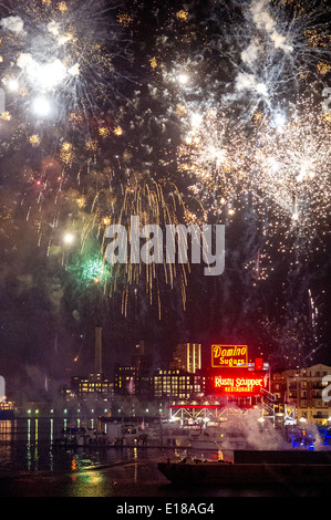 Fireworks during New Years Eve celebration at Baltimore's Inner Harbor ...