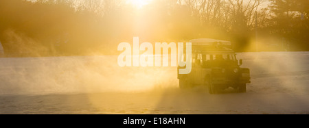 Land Rover Series 2a driving in snow. Fallston, Maryland, USA Stock Photo