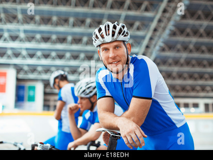 Portrait of track cyclist in velodrome Stock Photo