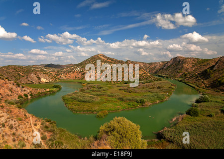 Meander on the Genil river, Badolatosa, Seville-province, Region of Andalusia, Spain, Europe Stock Photo