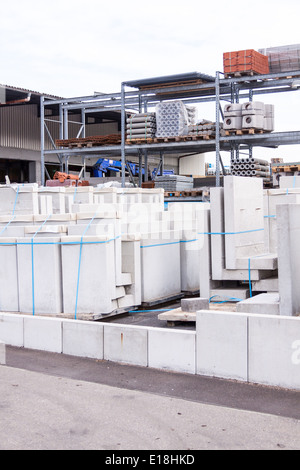 Cement building blocks stacked on pallets Stock Photo