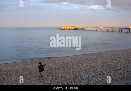 A view of the Beach at sunset, Deal, Kent UK Stock Photo