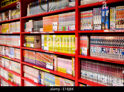 Manga comics books on book shelves at a Japanese store. Tokyo, Japan. Stock Photo