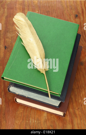 Pile of books, writing-book and pen Stock Photo - Alamy