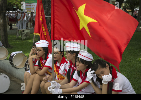 A group of schoolchildren participate in a contest parades in Ho Chi Minh City Stock Photo