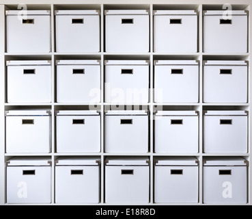 cardboard boxes on shelves Stock Photo